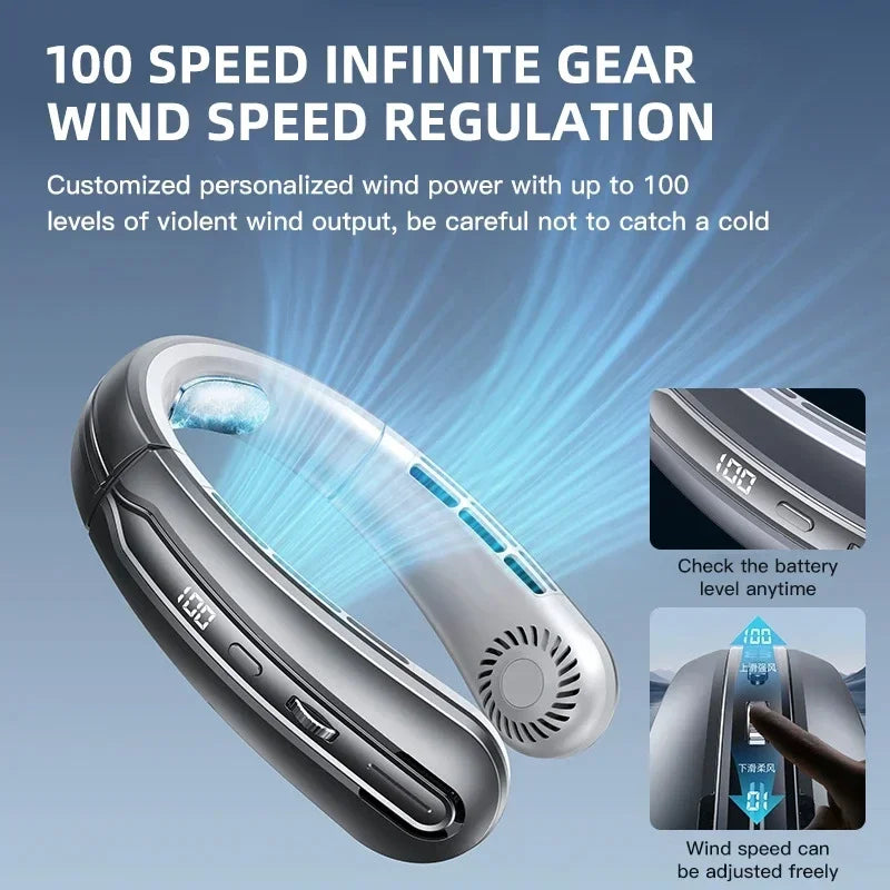 Bladeless Neck Fan with LED Display — 16 Hours of Hands-Free Cooling